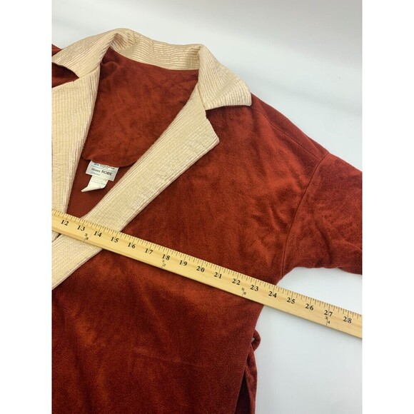 JcPenney Misses Robe Vintage Velour Quilted Collar Brown Rust Tie Belt Womens L - Picture 10 of 13